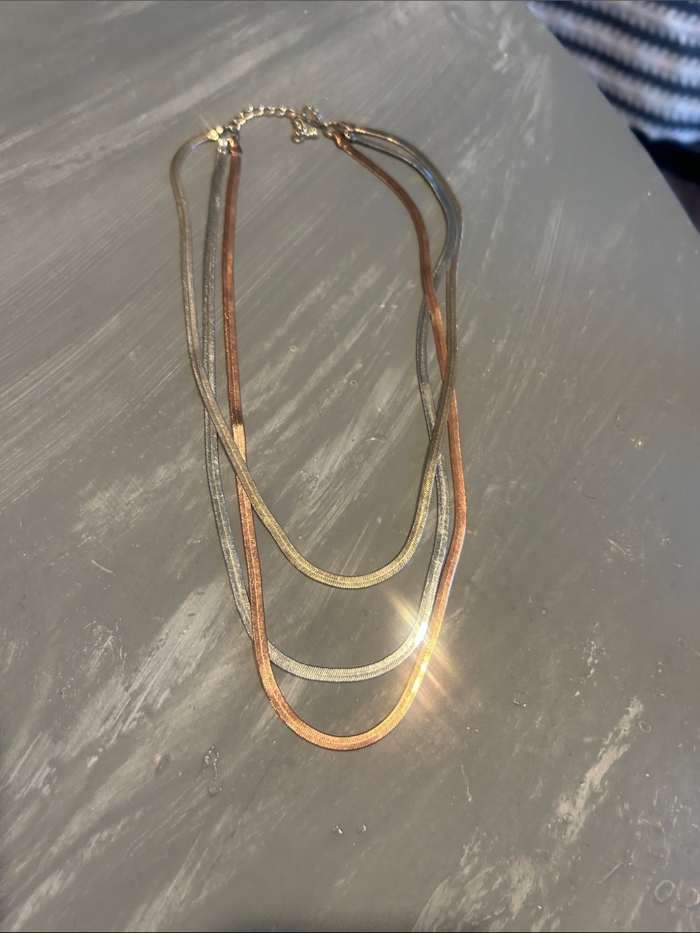 Vintage Trio-Tone Layered Women's Necklace — Gold, Rose Gold & Silver